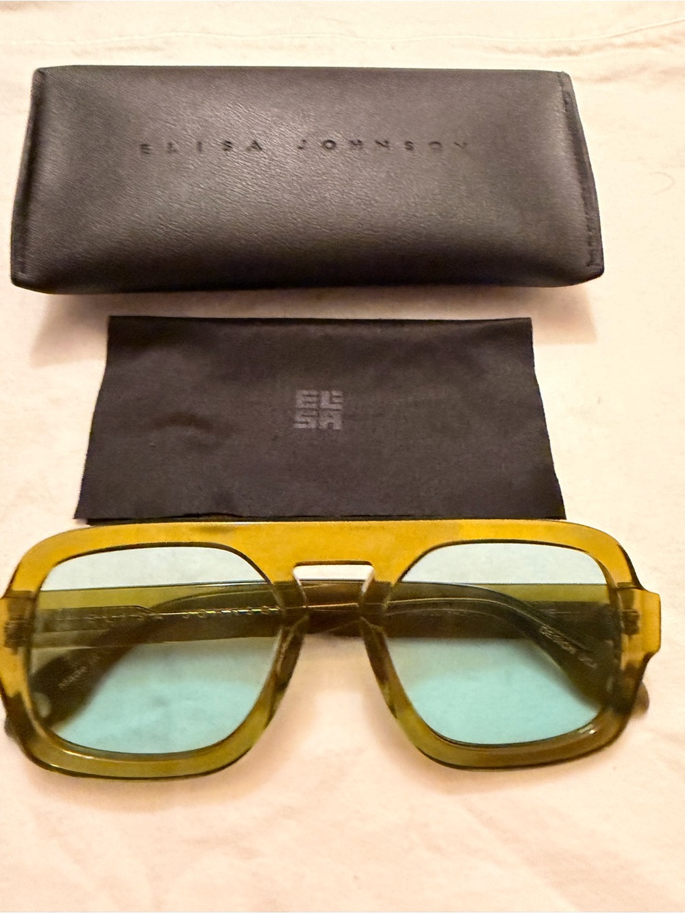 Olive Green Square Sunglasses with Light Blue Lenses
